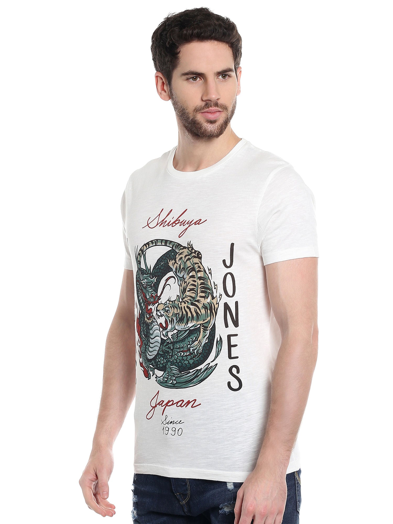 White Graphic Print Slim Fit T-Shirt