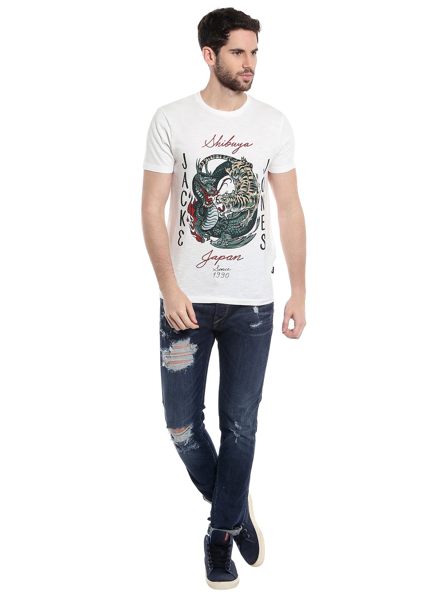 White Graphic Print Slim Fit T-Shirt