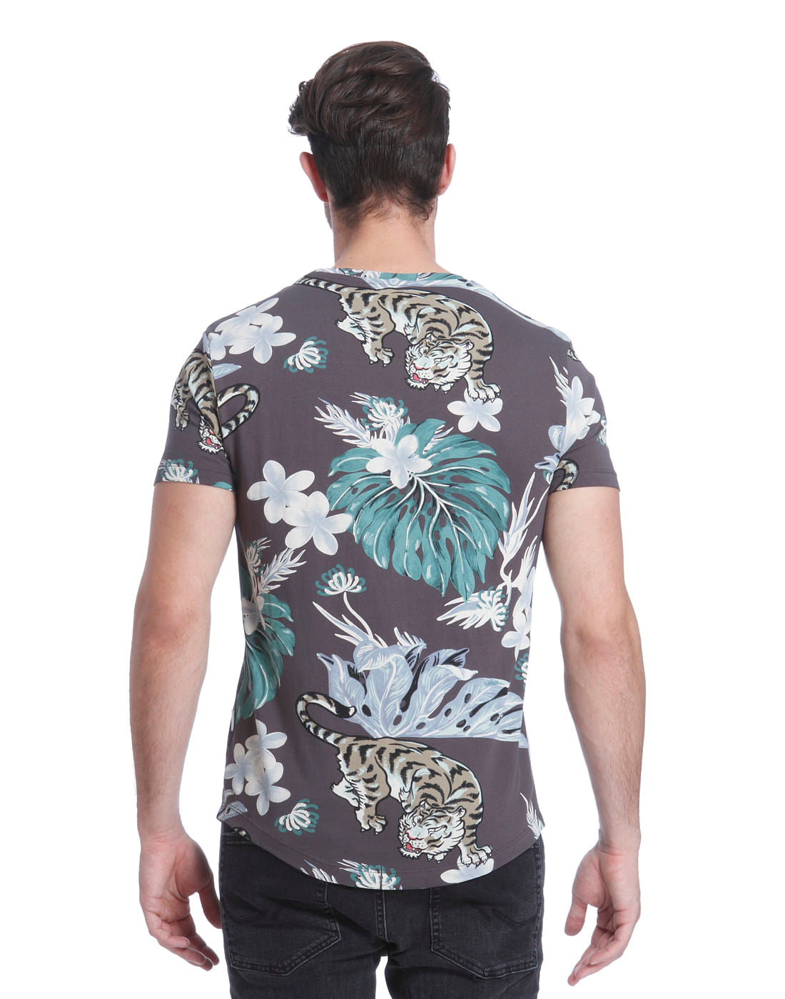 Brown Tiger Print Crew Neck T-Shirt
