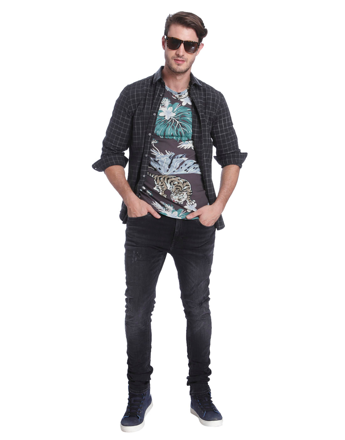 Brown Tiger Print Crew Neck T-Shirt