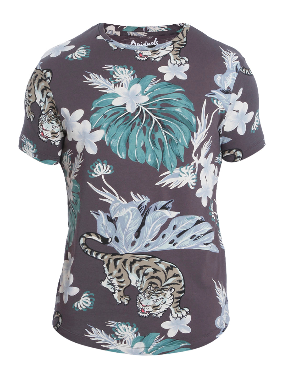 Brown Tiger Print Crew Neck T-Shirt