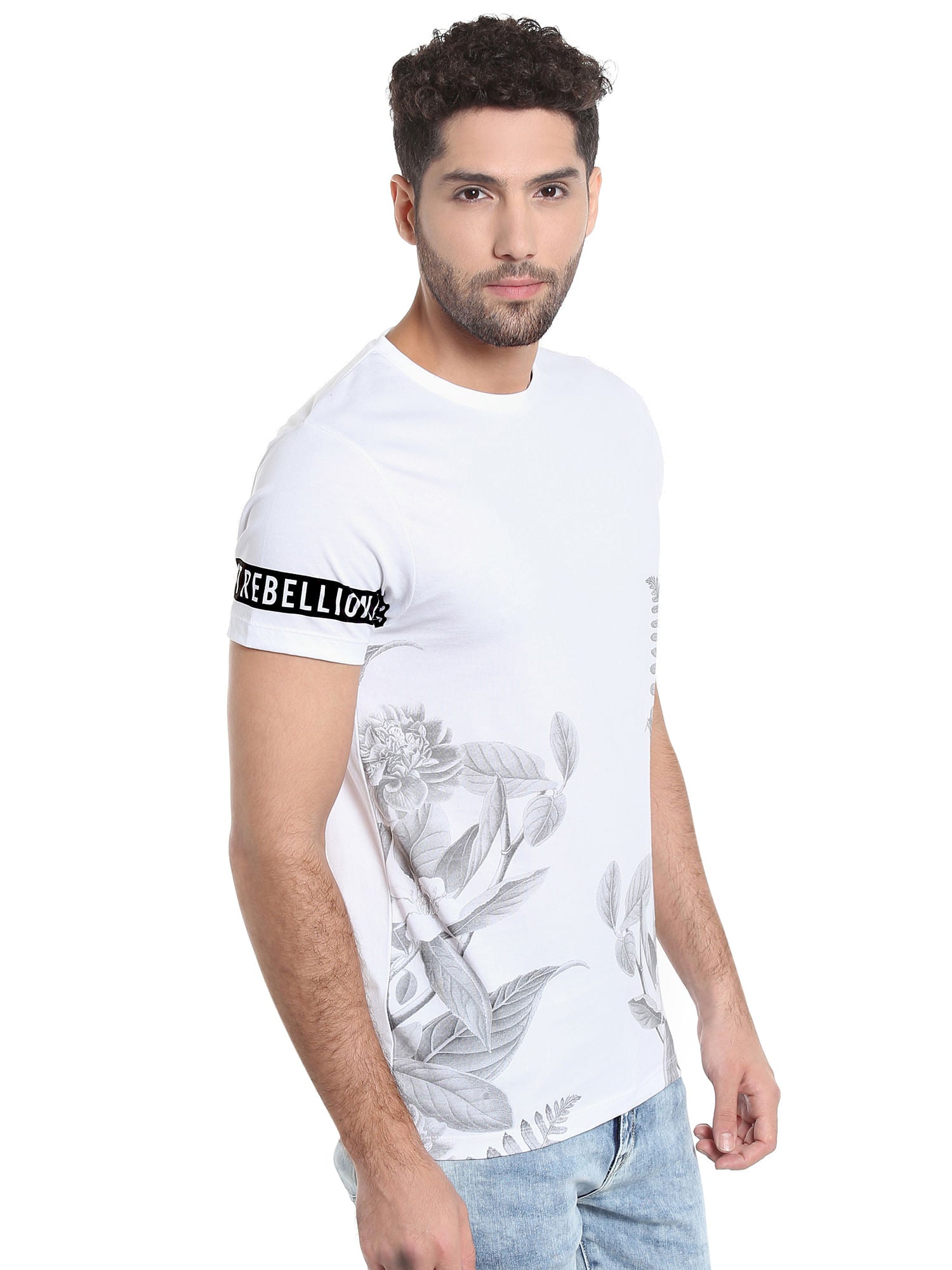 White Botanical Print Crew Neck T-Shirt