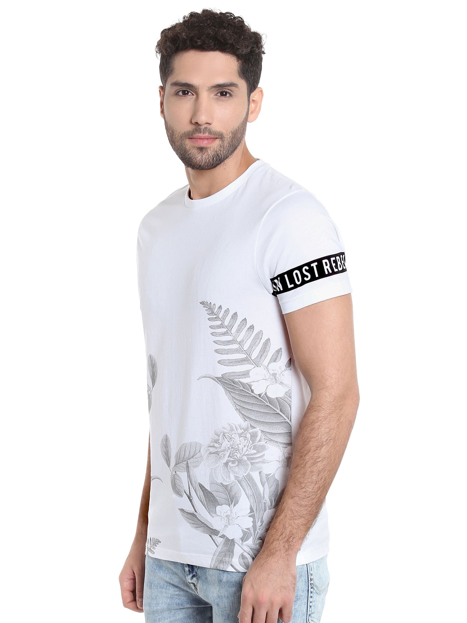 White Botanical Print Crew Neck T-Shirt