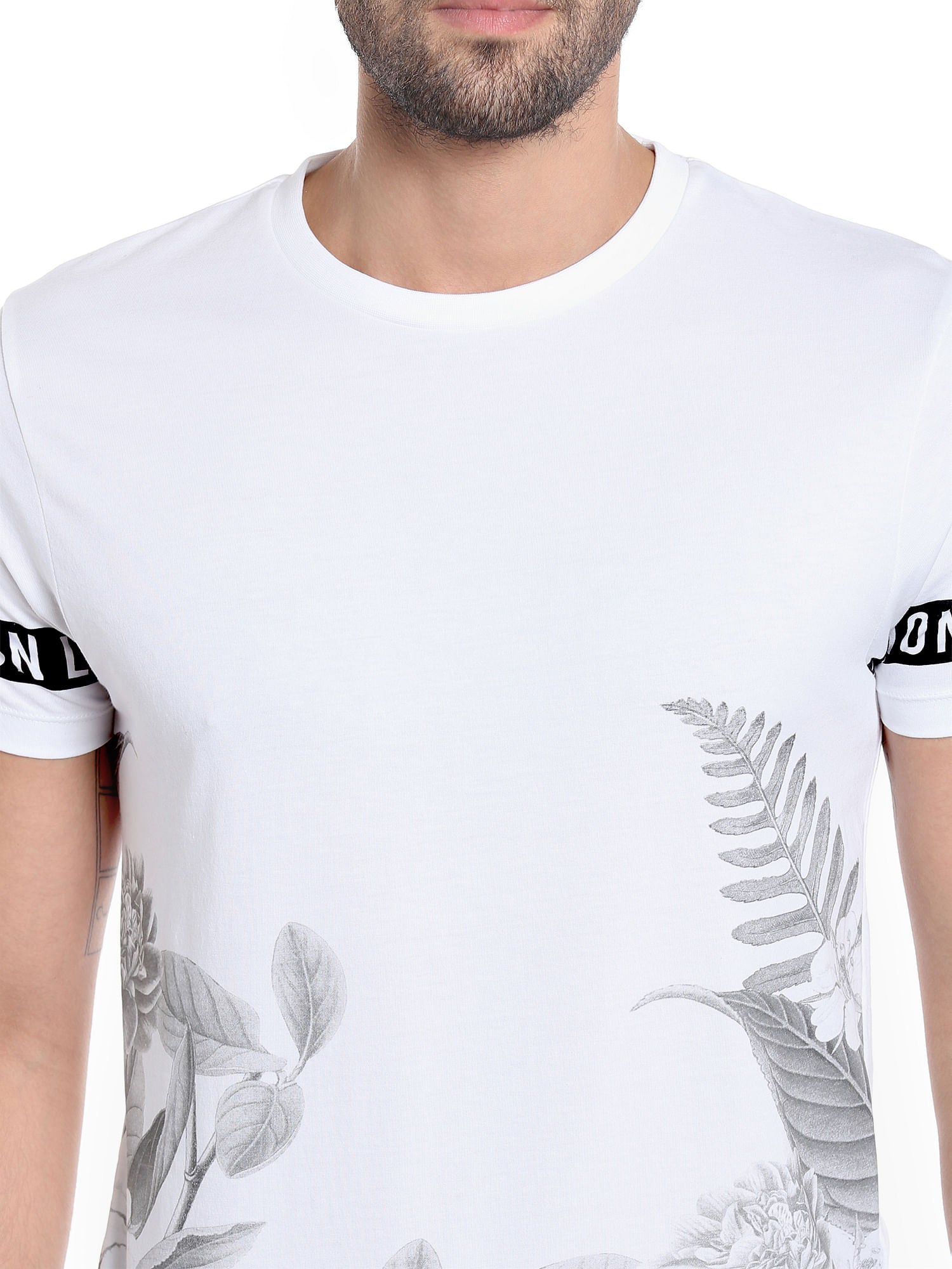 White Botanical Print Crew Neck T-Shirt