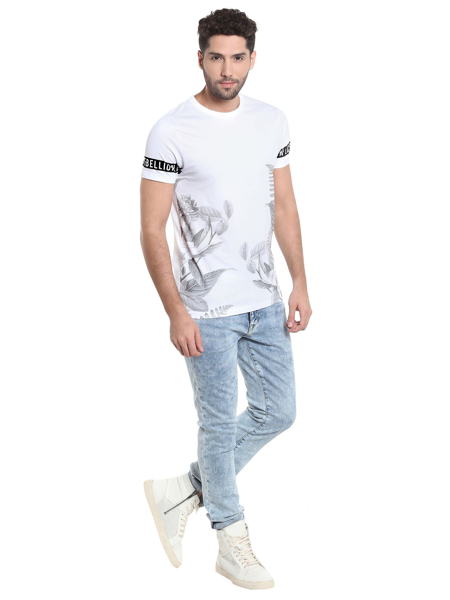 White Botanical Print Crew Neck T-Shirt