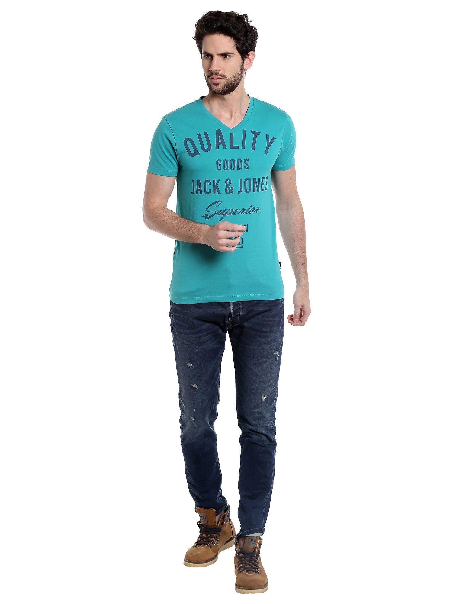 Turquoise Graphic Print V-Neck T-Shirt
