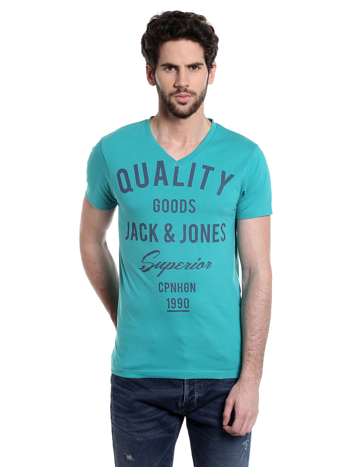 Turquoise Graphic Print V-Neck T-Shirt - S