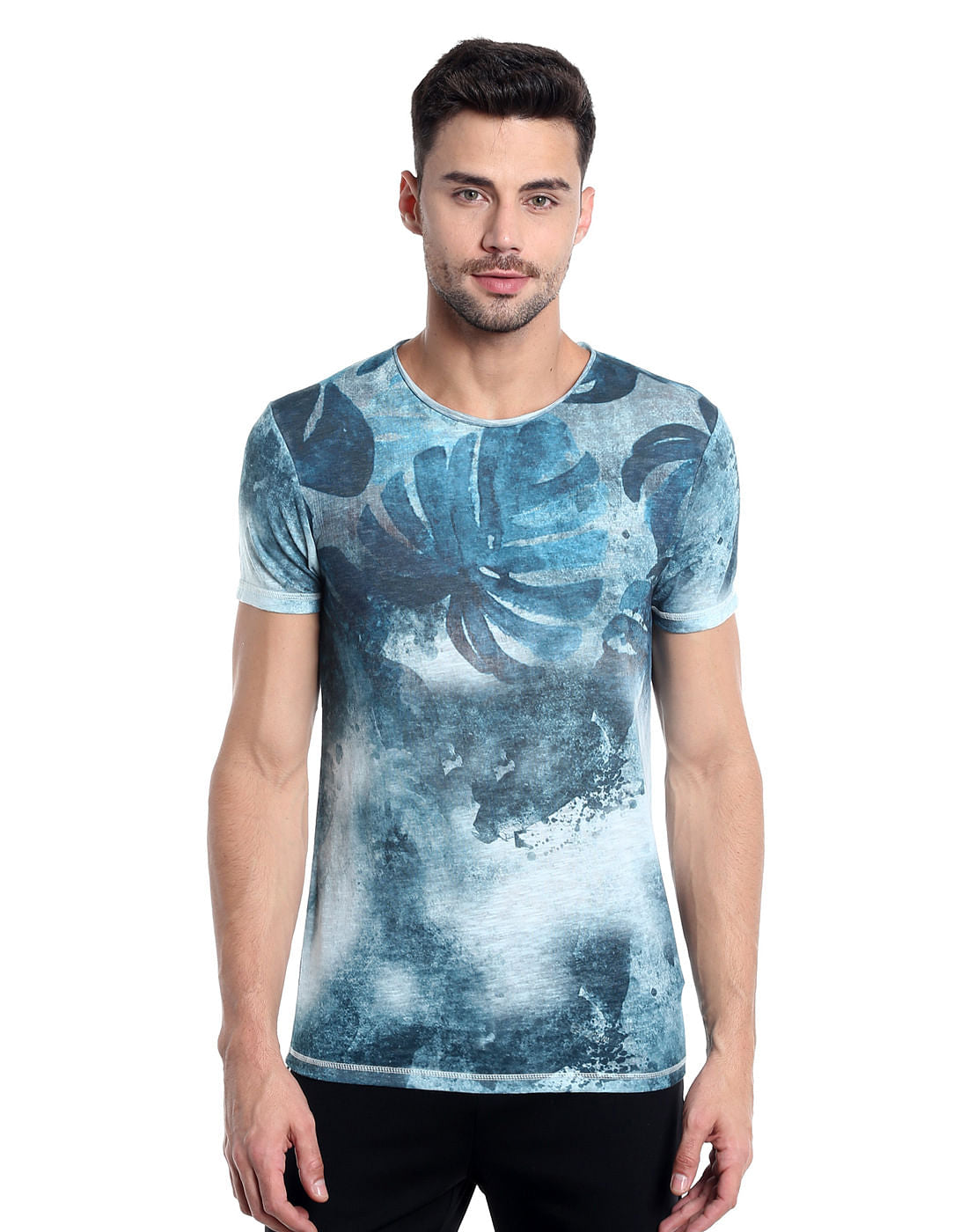 Blue Graphic Print Crew Neck T-Shirt - S