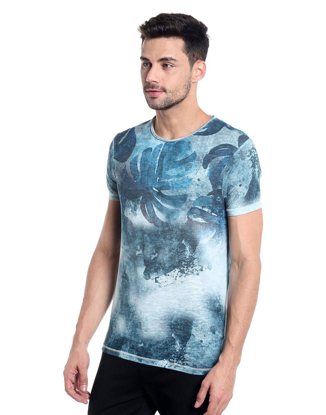 Blue Graphic Print Crew Neck T-Shirt