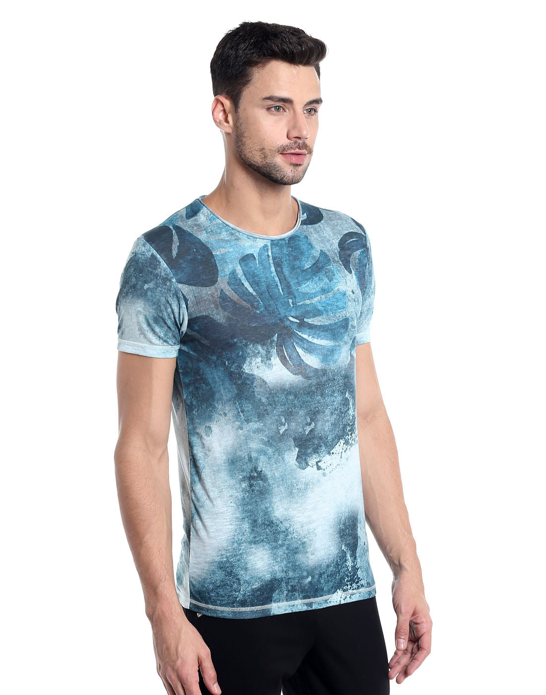 Blue Graphic Print Crew Neck T-Shirt