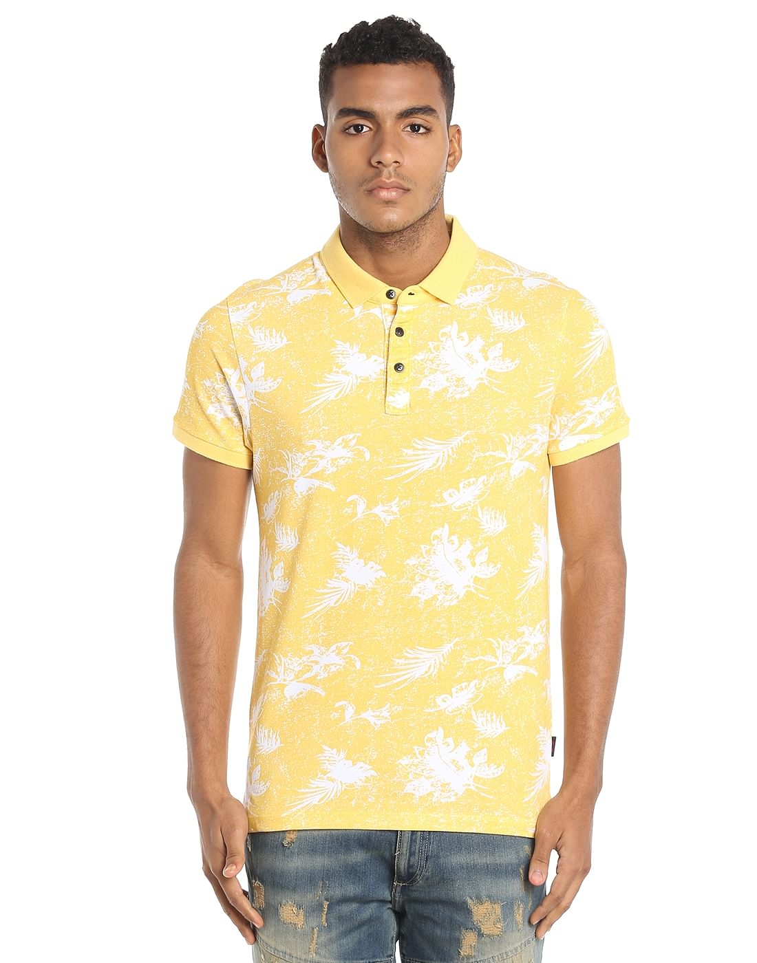 Yellow Printed Polo T-Shirt - S