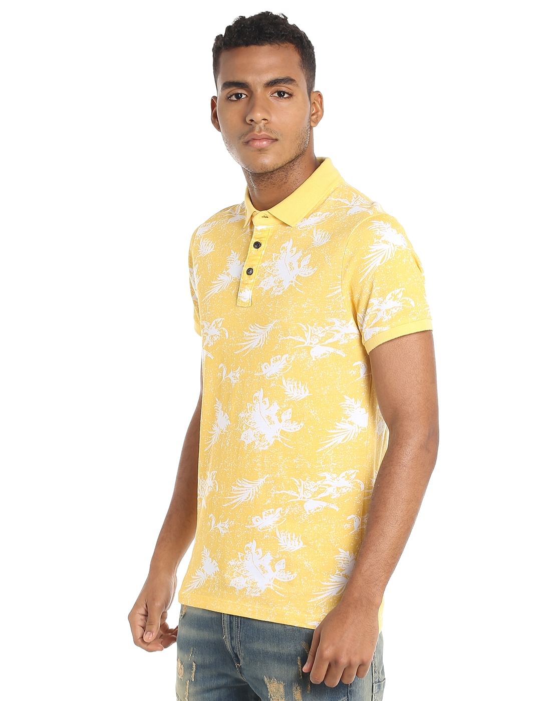 Yellow Printed Polo T-Shirt