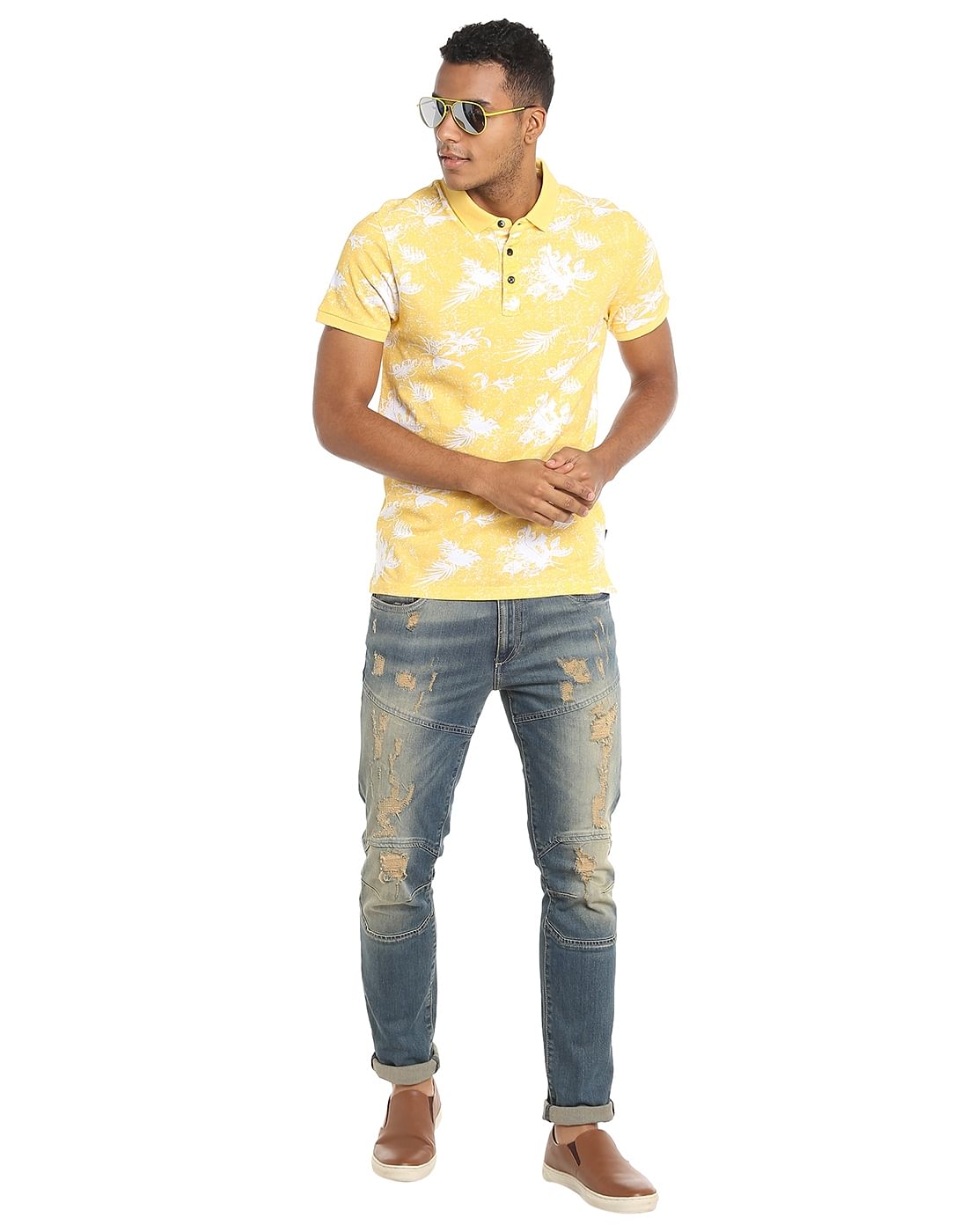 Yellow Printed Polo T-Shirt
