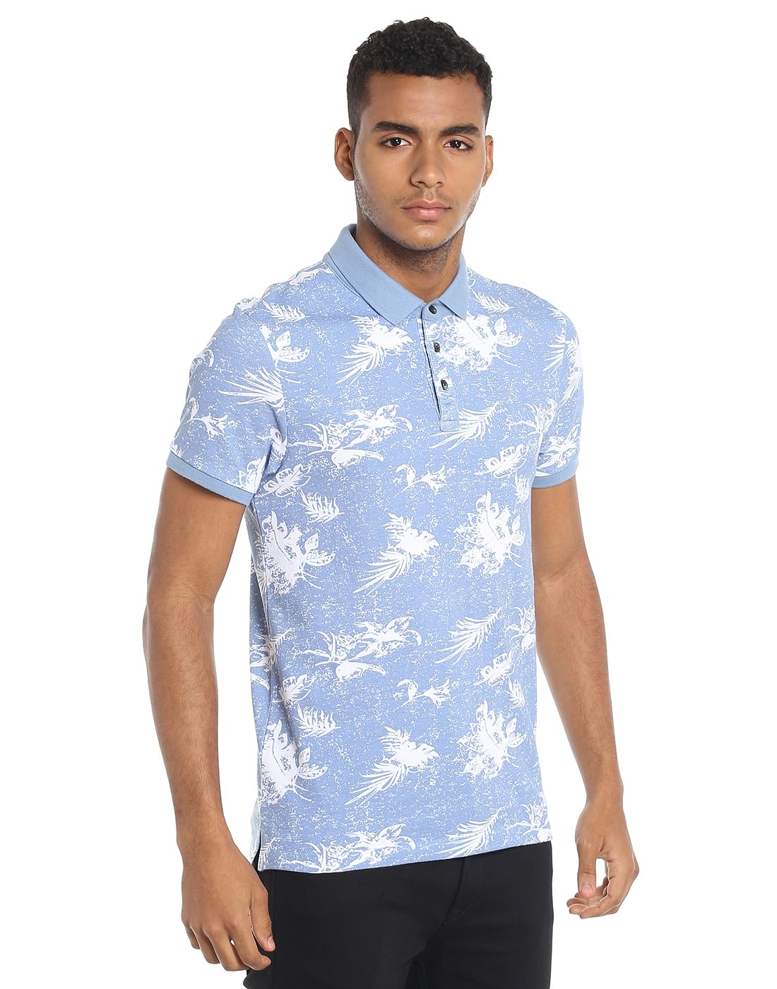 Powder Blue Printed Polo T-Shirt