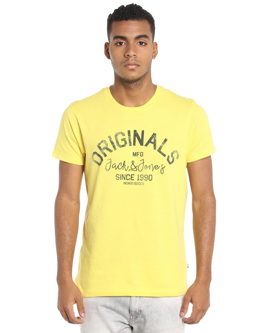 Yellow Graphic Print Crew Neck T-Shirt - S