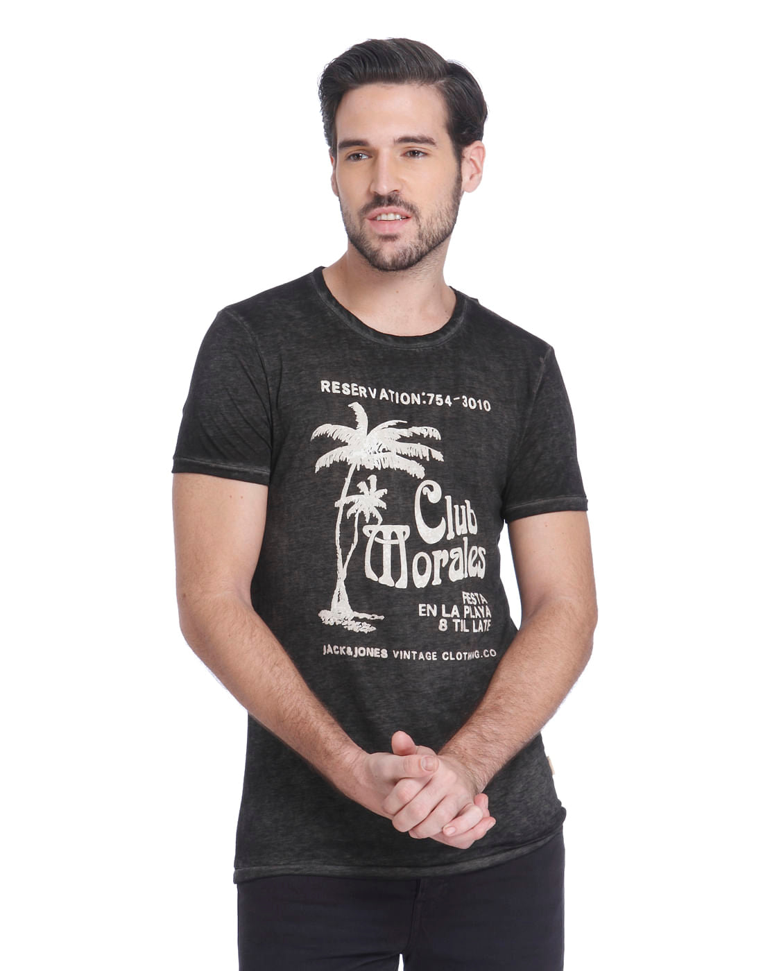 Black Graphic Print Crew Neck T-Shirt - S