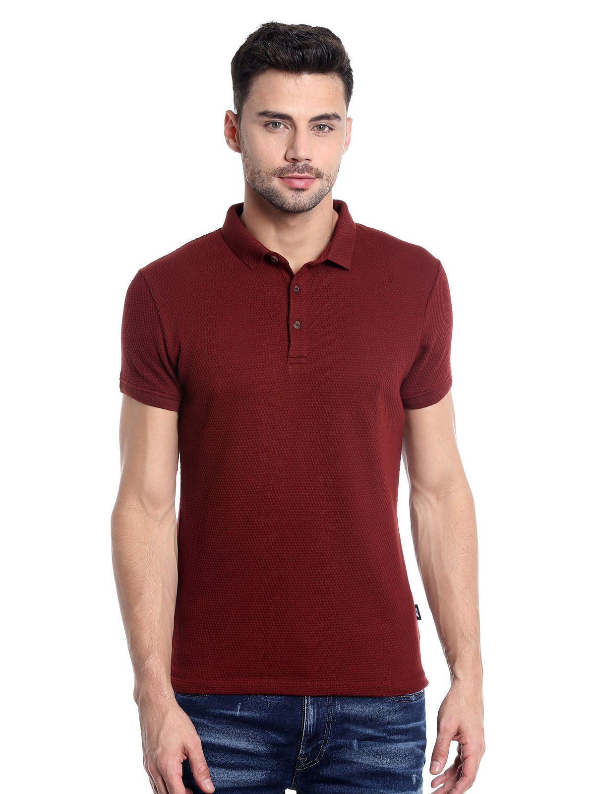 Red Polo Neck T-Shirt - S