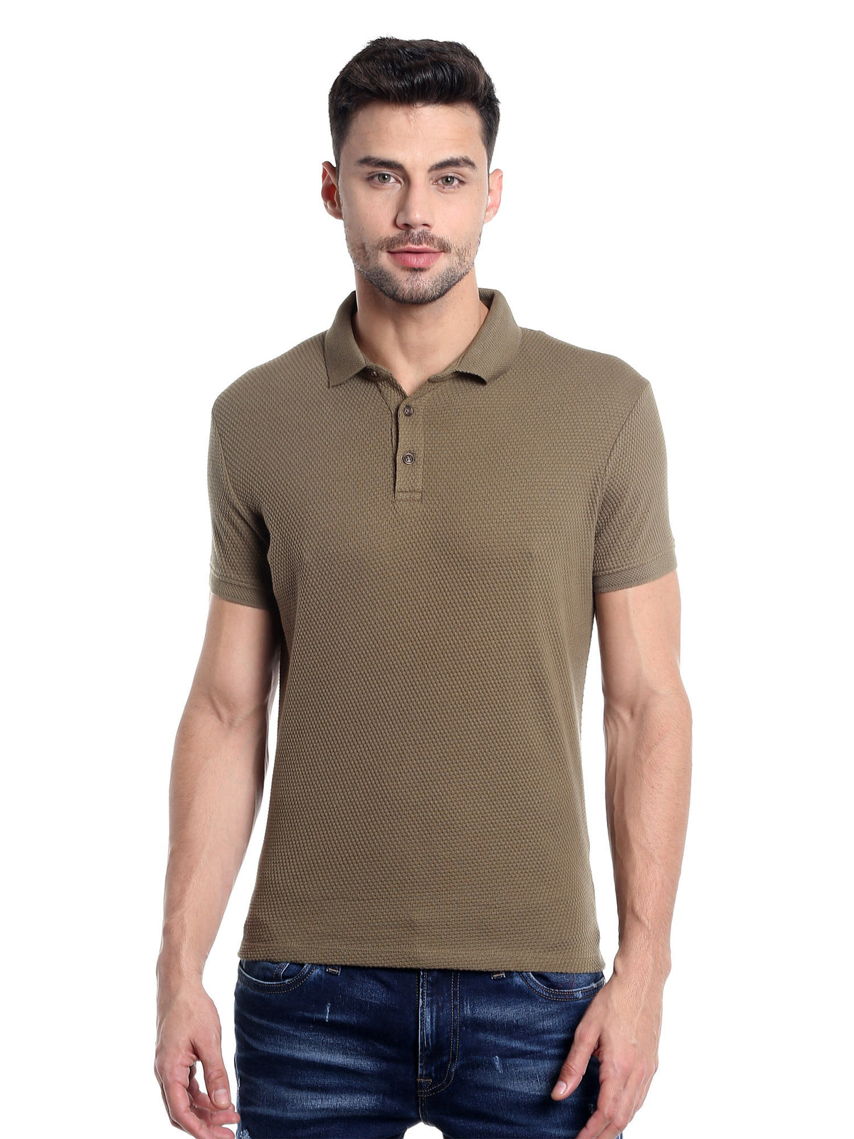 Brown Polo Neck T-Shirt - S
