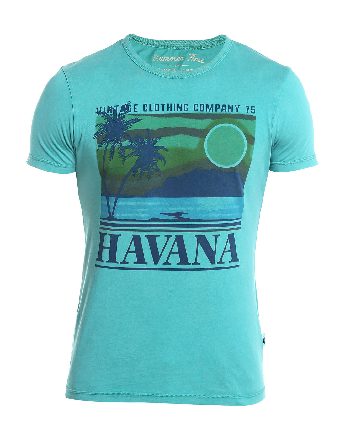 Teal Blue Havana Print Crew Neck T-Shirt
