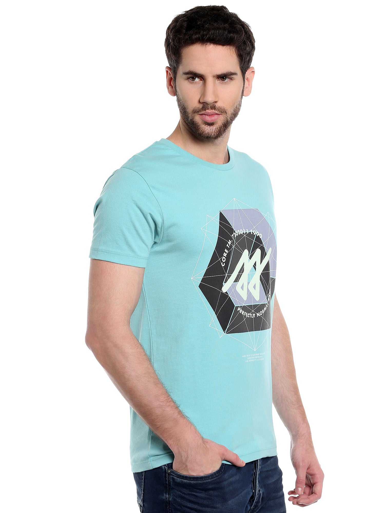 Blue Graphic Print Crew Neck T-Shirt