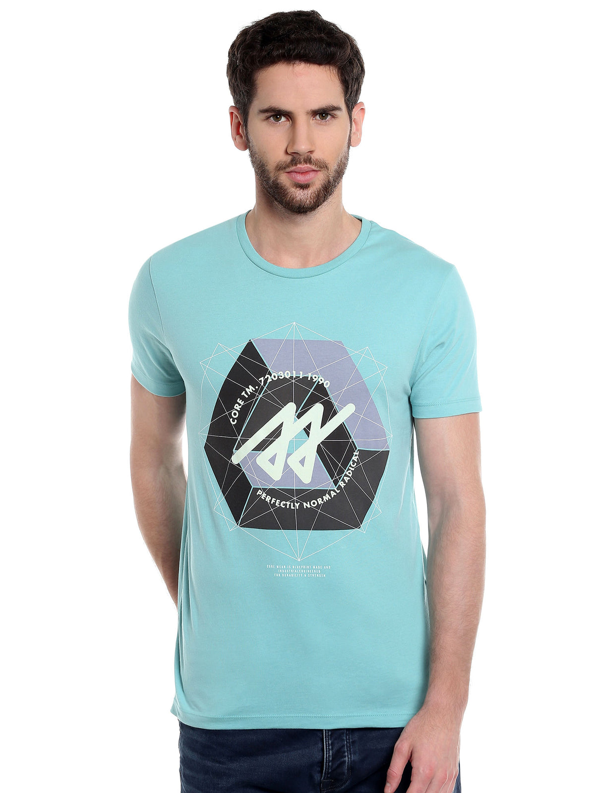 Blue Graphic Print Crew Neck T-Shirt - S