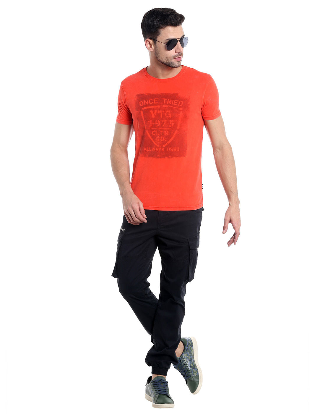 Orange Graphic Print Crew Neck T-Shirt