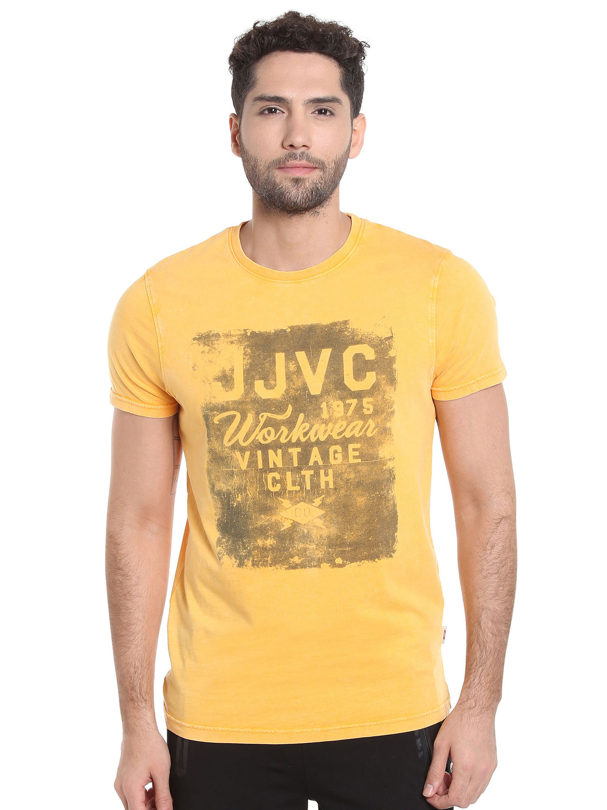 Yellow Graphic Print Crew Neck T-Shirt - S