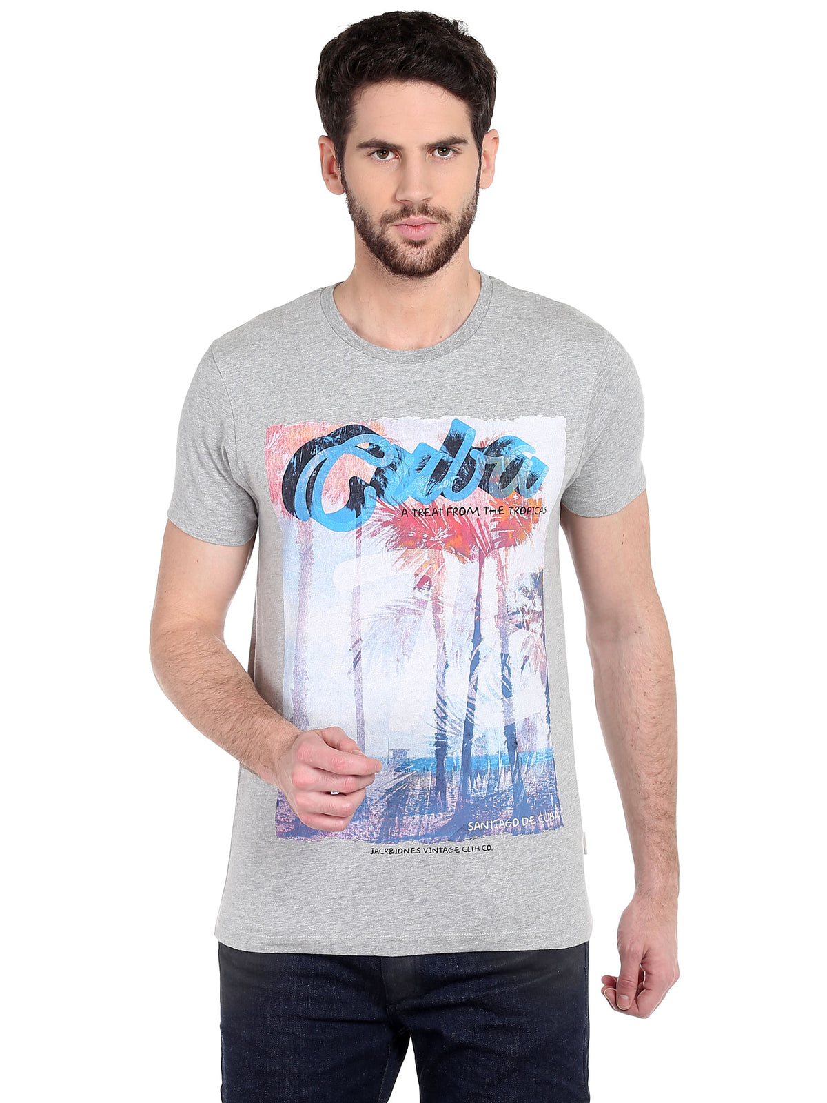 Cuba Print Grey T-Shirt - S