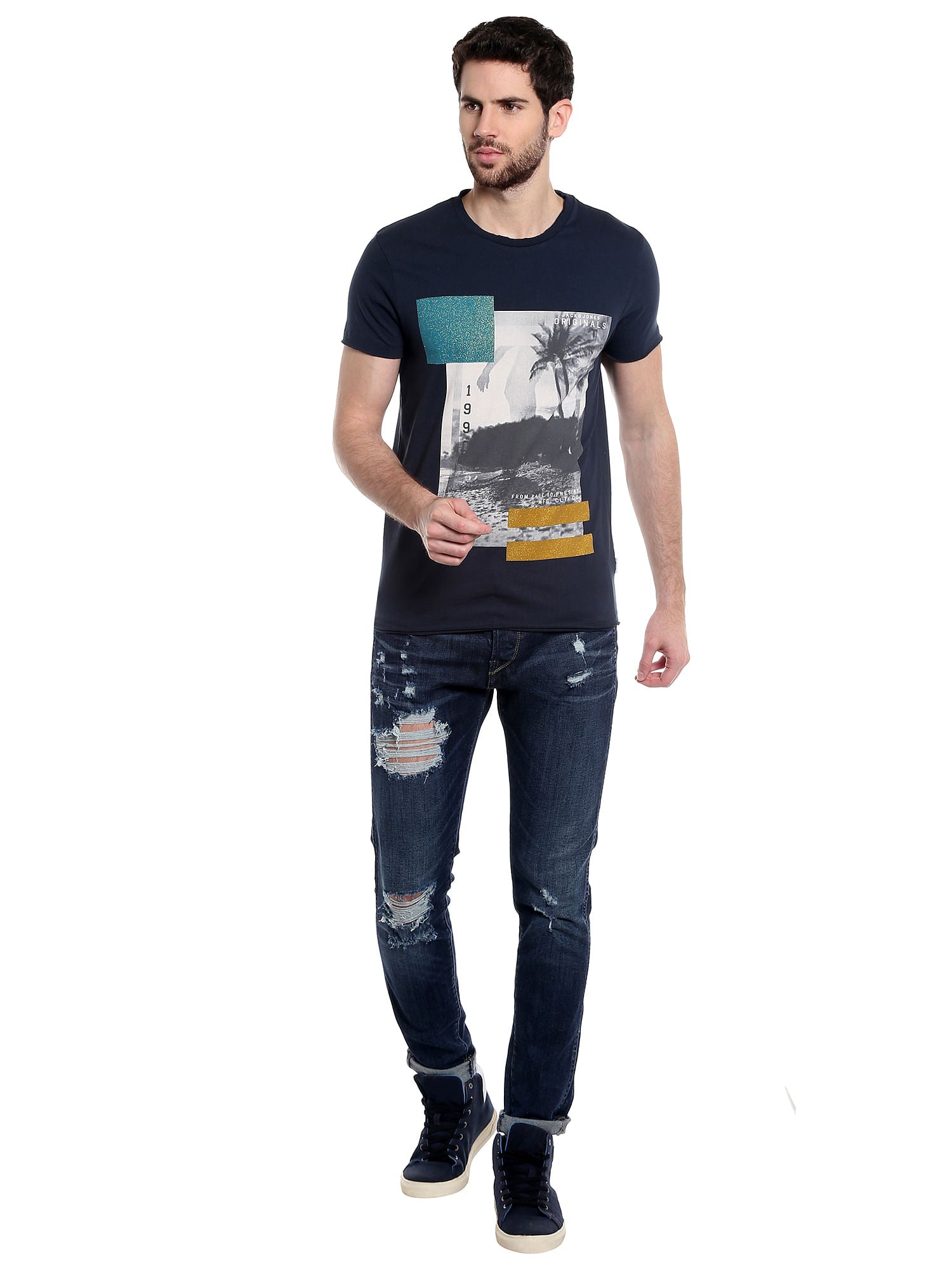 Black Graphic Print Crew Neck T-Shirt