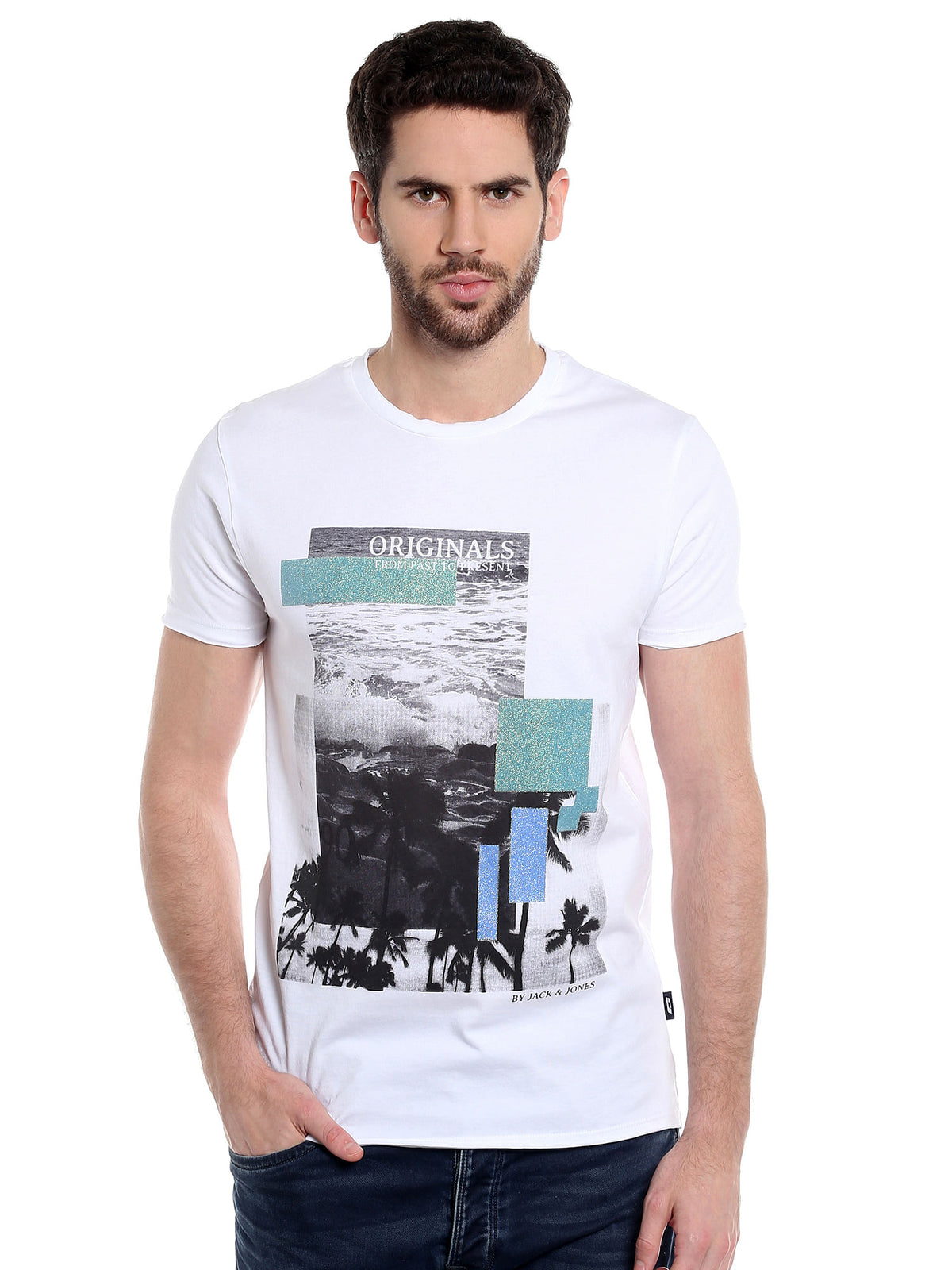 White Graphic Print Crew Neck T-Shirt - S