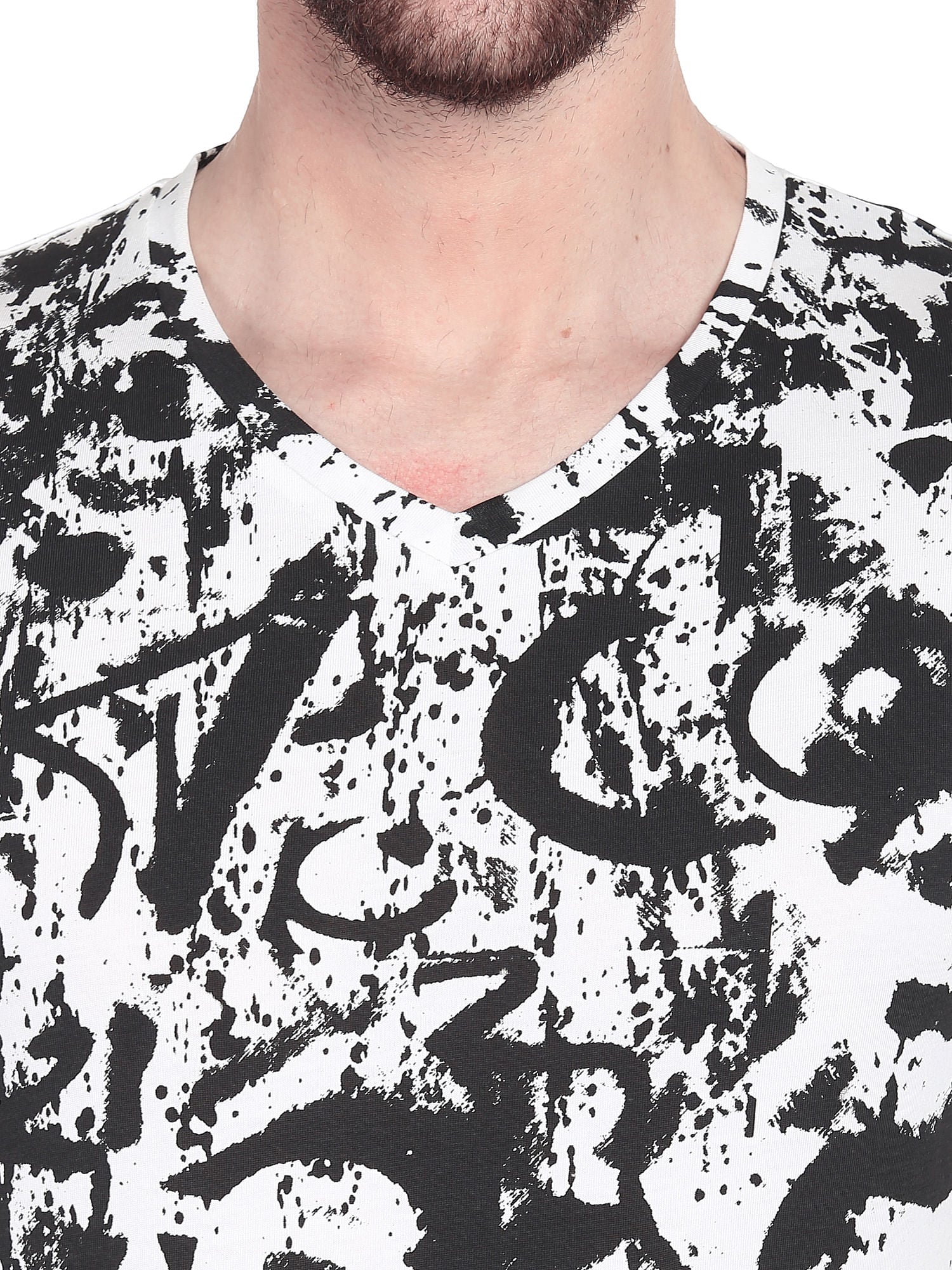 White Printed V-Neck T-Shirt