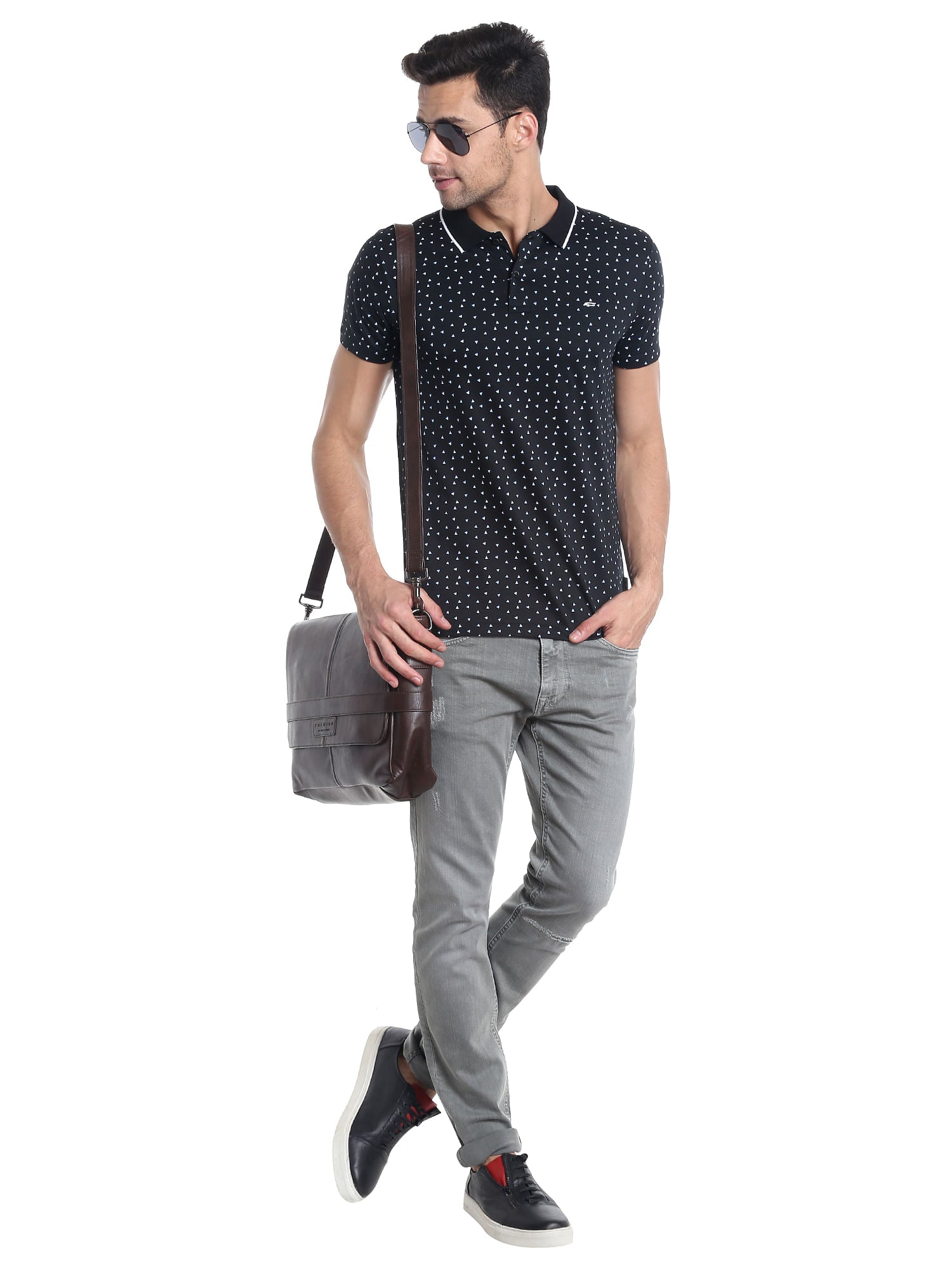 Black Printed Polo T-Shirt