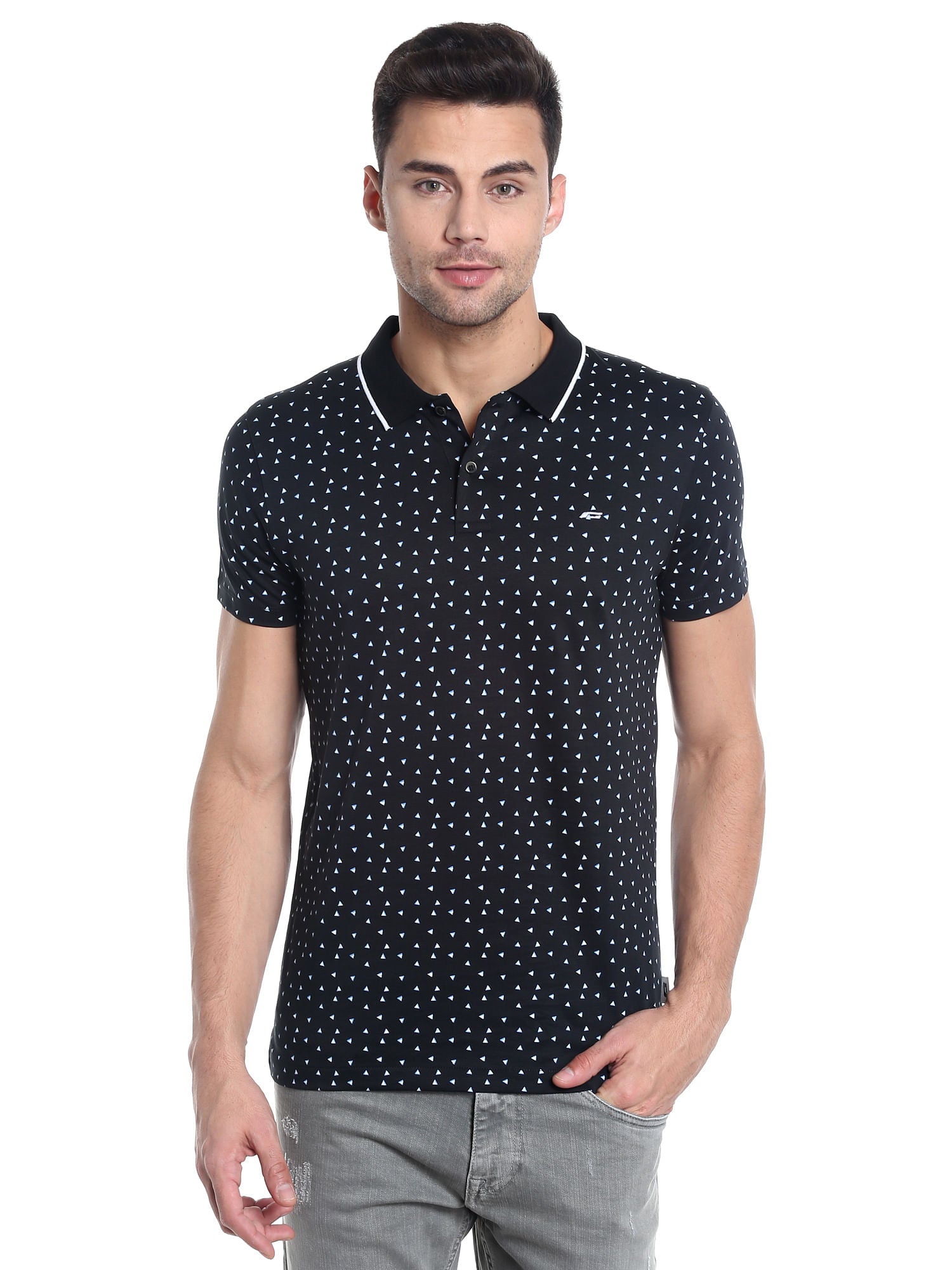 Black Printed Polo T-Shirt
