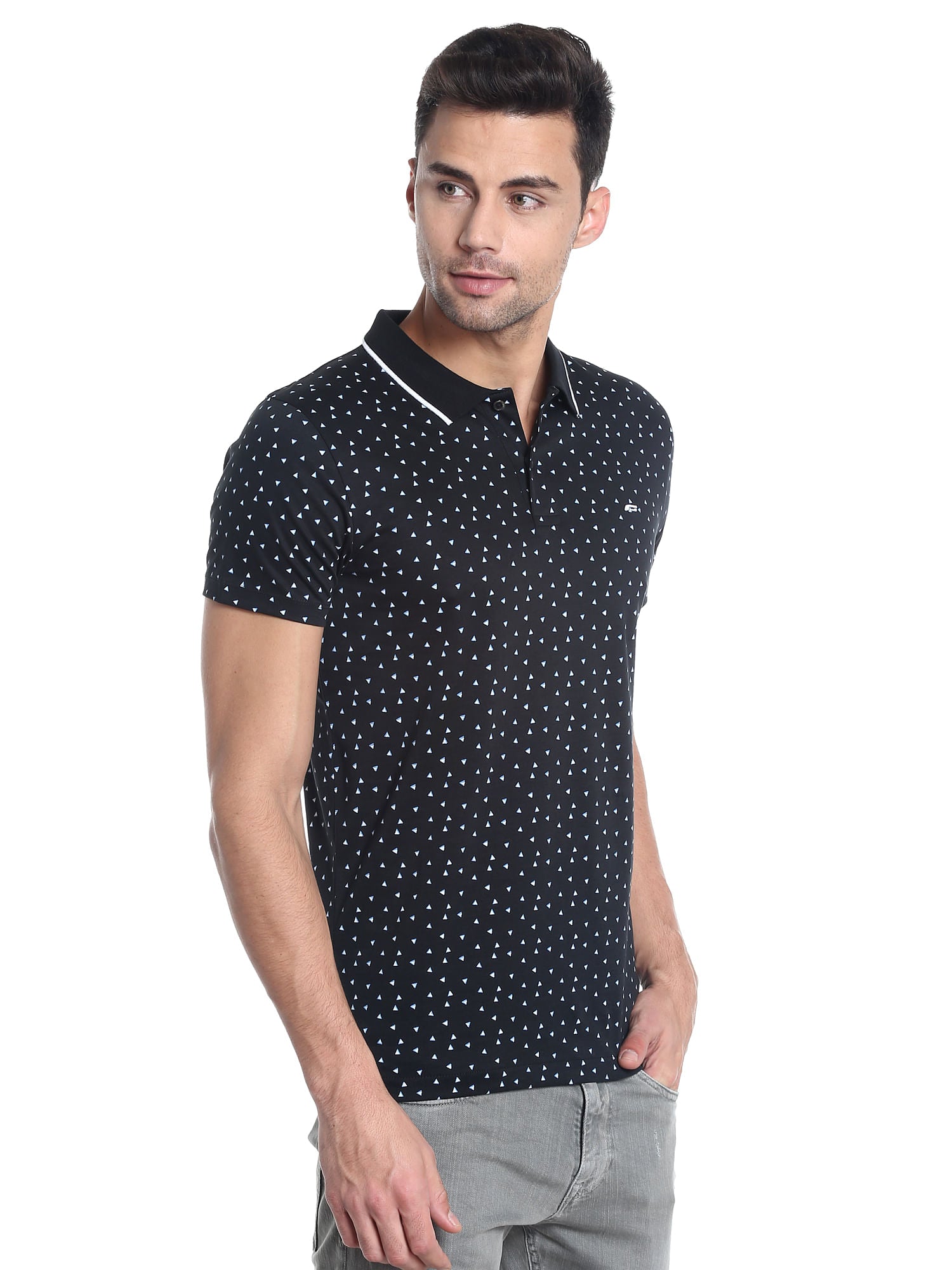 Black Printed Polo T-Shirt