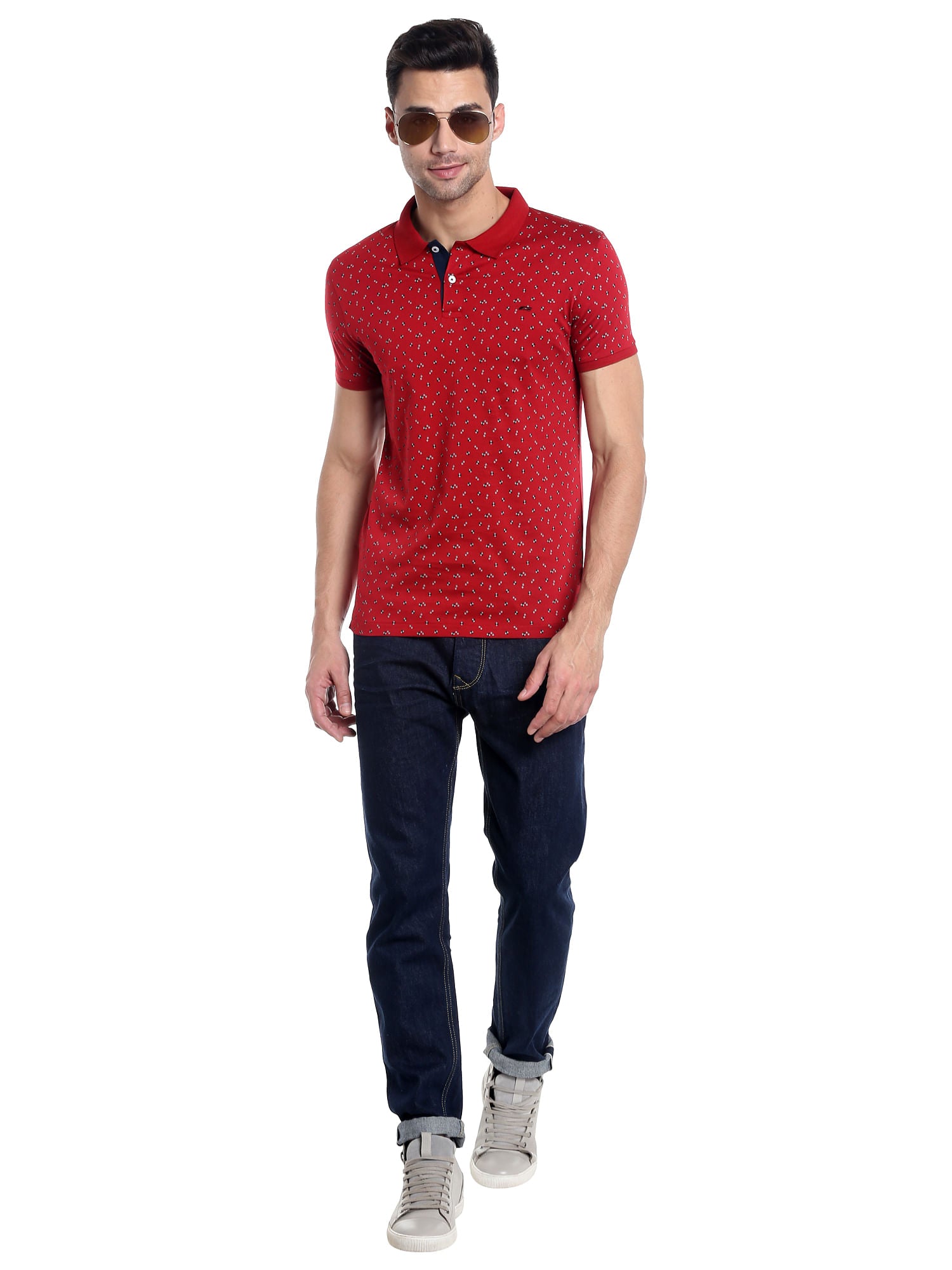 Bright Red Printed Polo T-Shirt