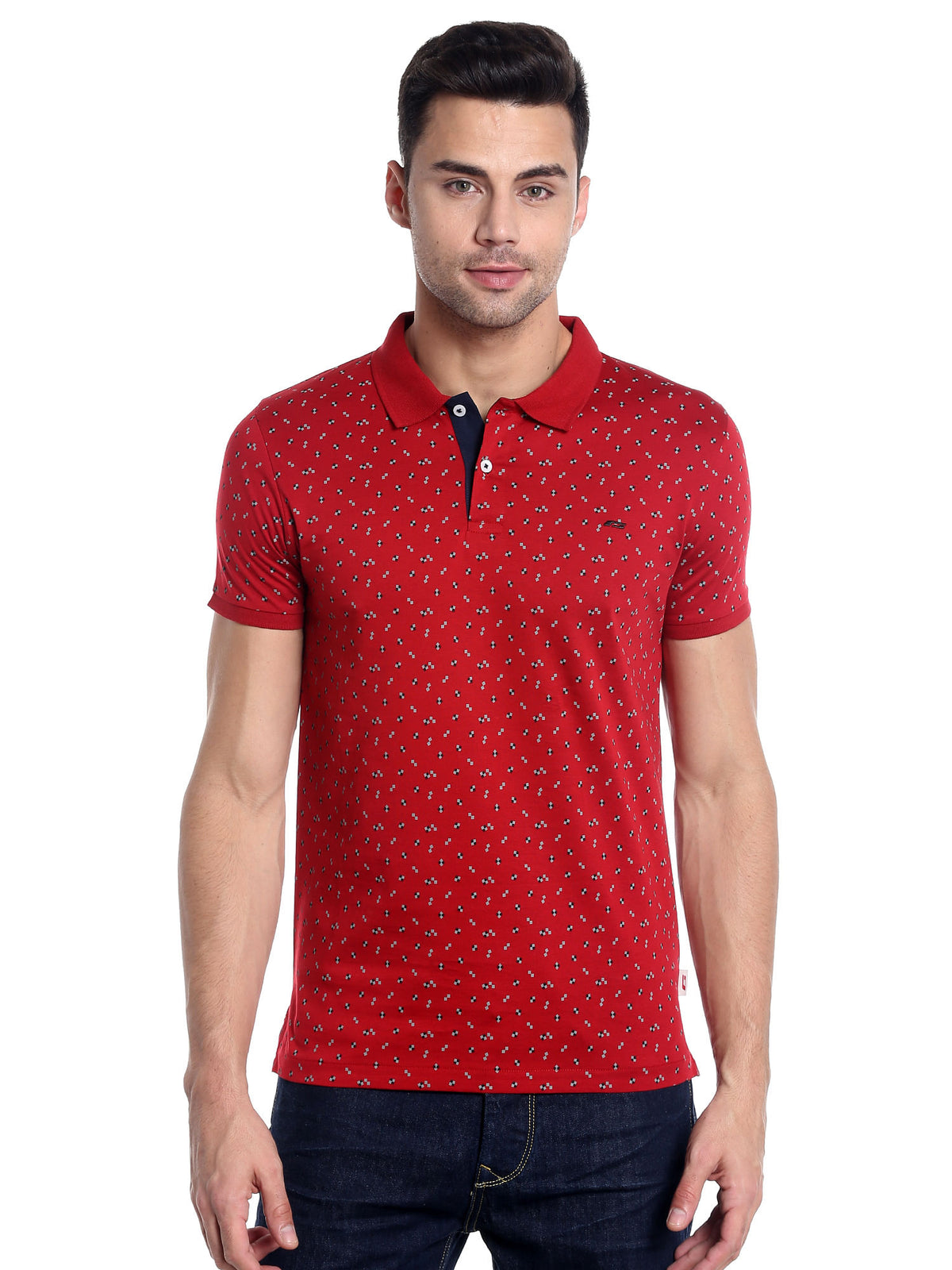 Bright Red Printed Polo T-Shirt - S