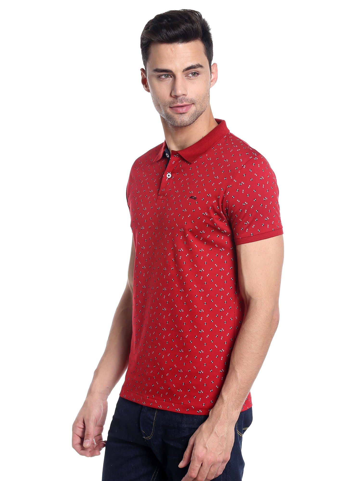 Bright Red Printed Polo T-Shirt