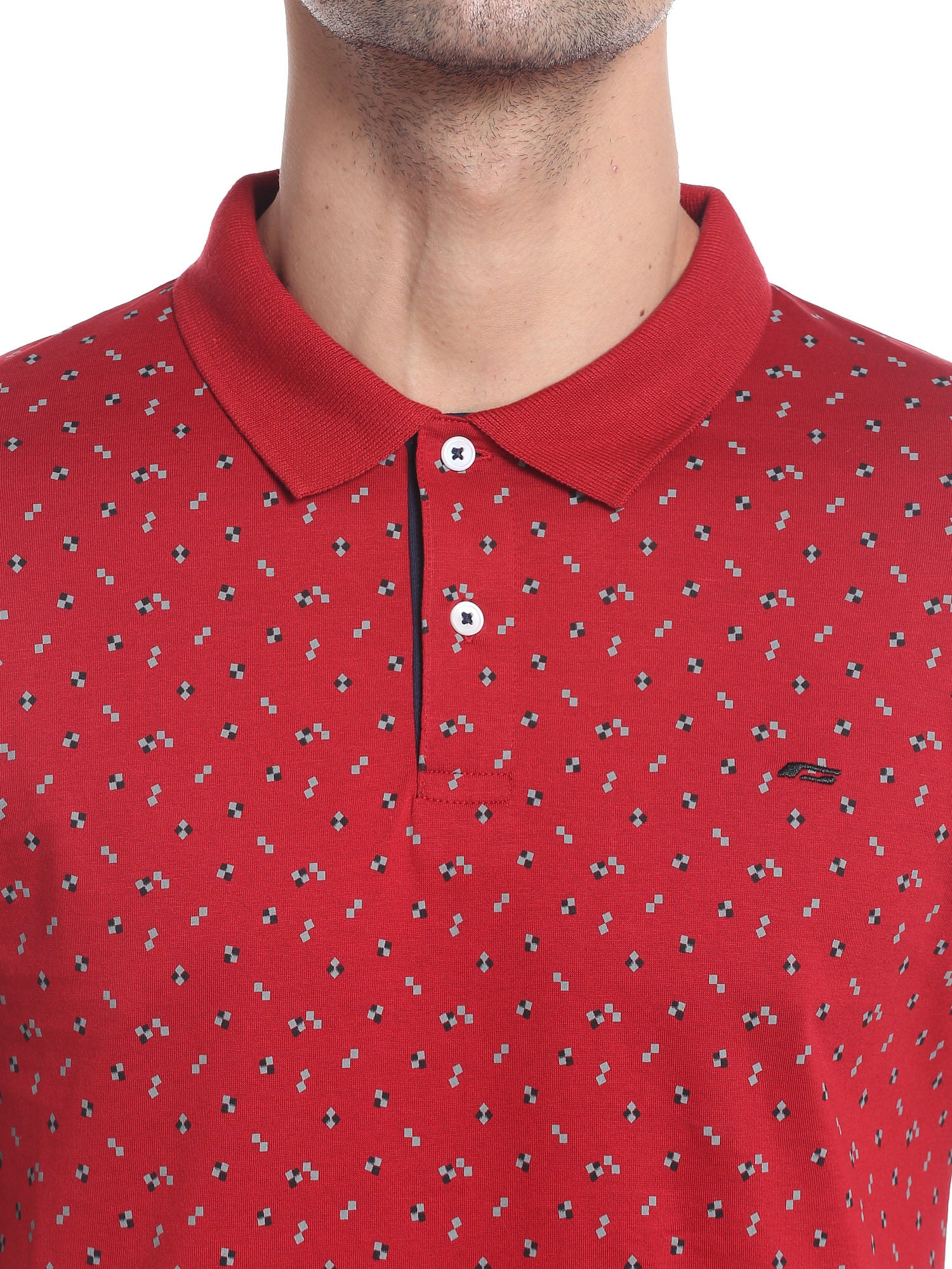 Bright Red Printed Polo T-Shirt