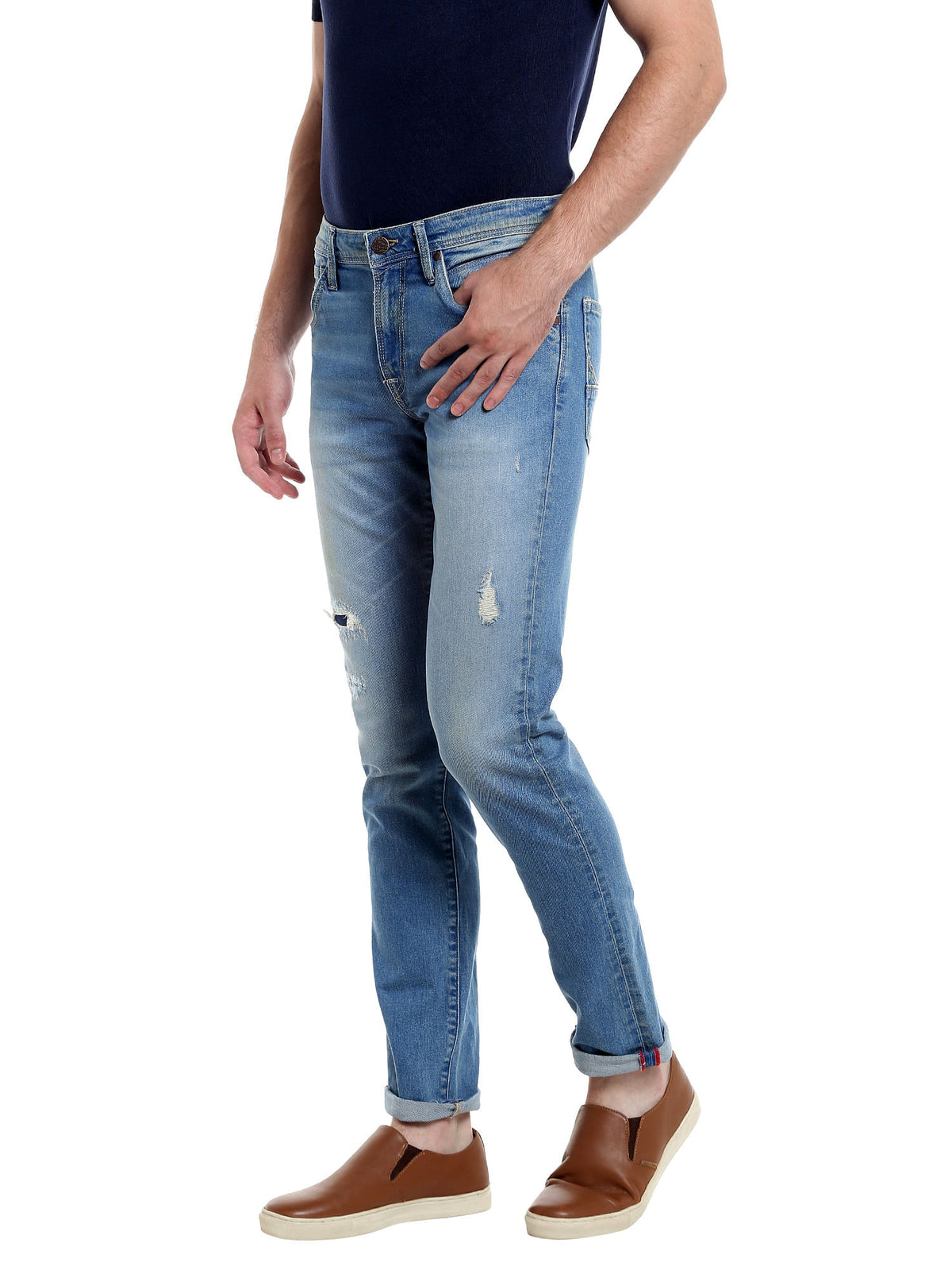 Light Blue Distressed Slim Fit Jeans - 28/32