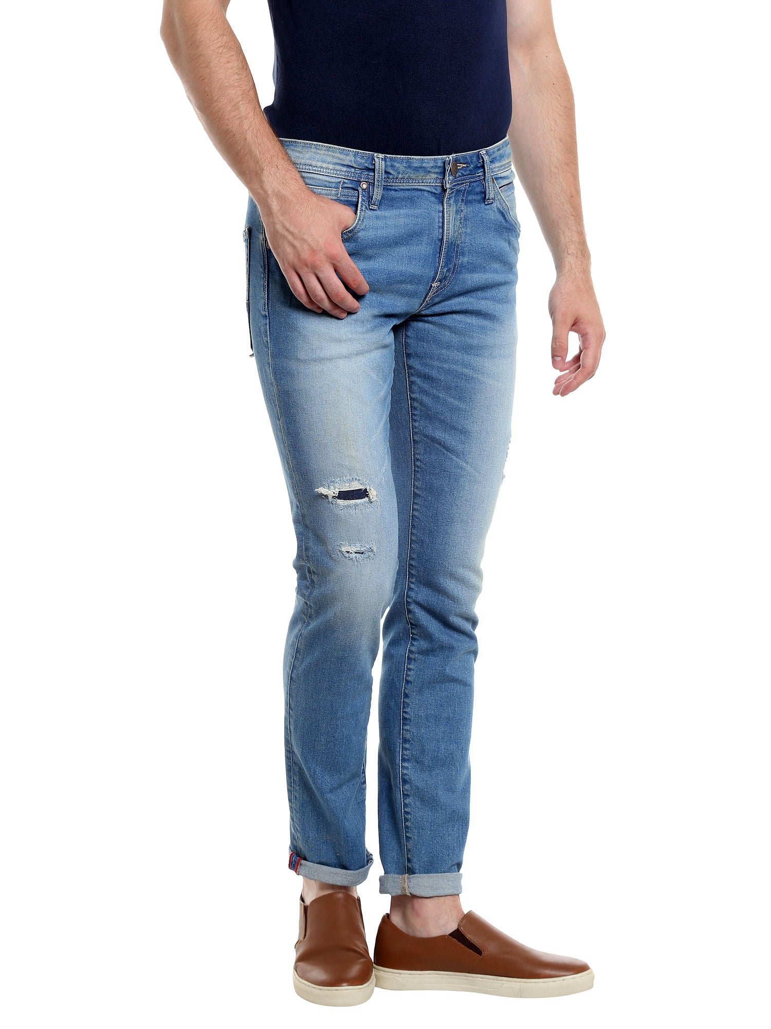 Light Blue Distressed Slim Fit Jeans