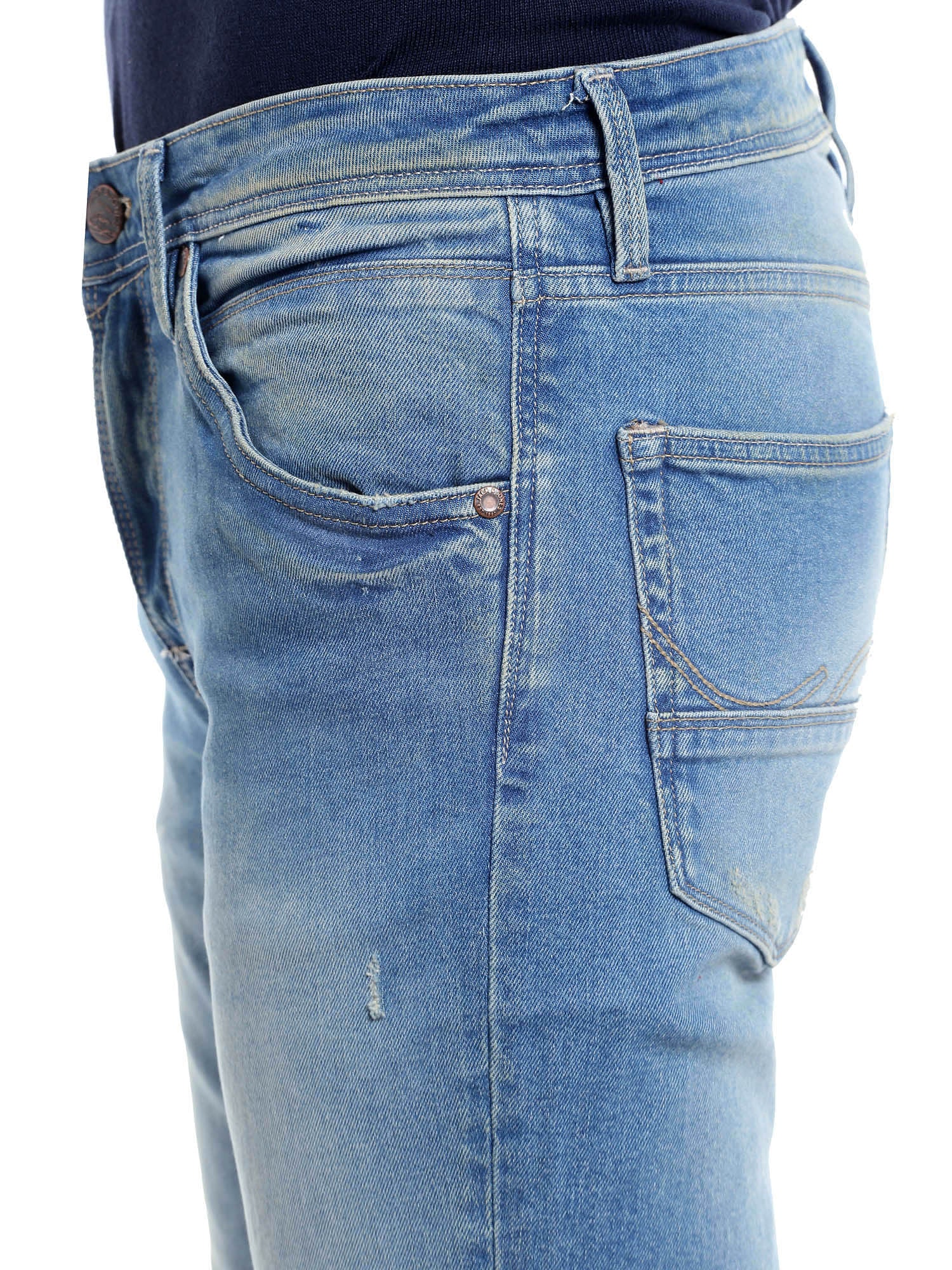 Light Blue Distressed Slim Fit Jeans