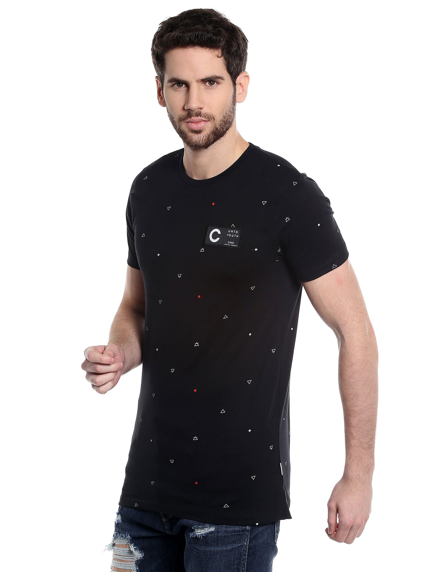 Printed Black Crew Neck T-Shirt