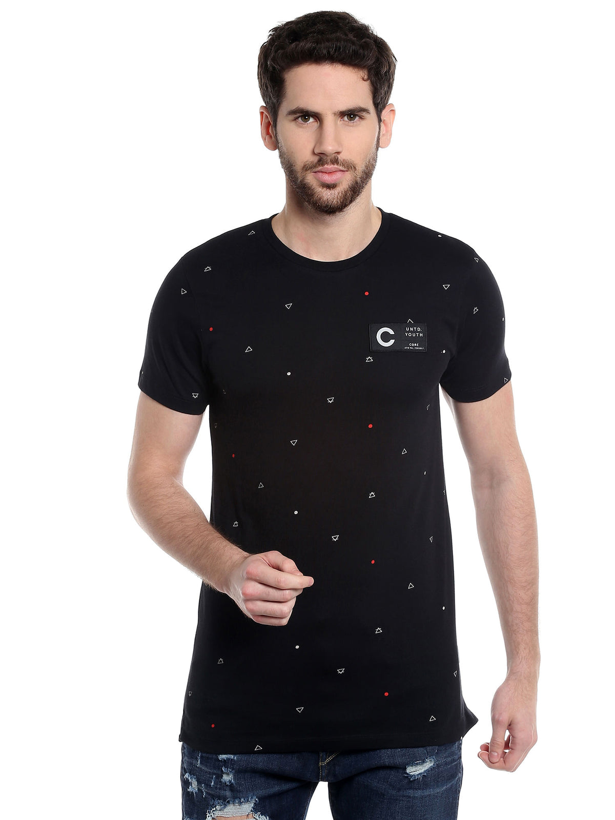 Printed Black Crew Neck T-Shirt - S