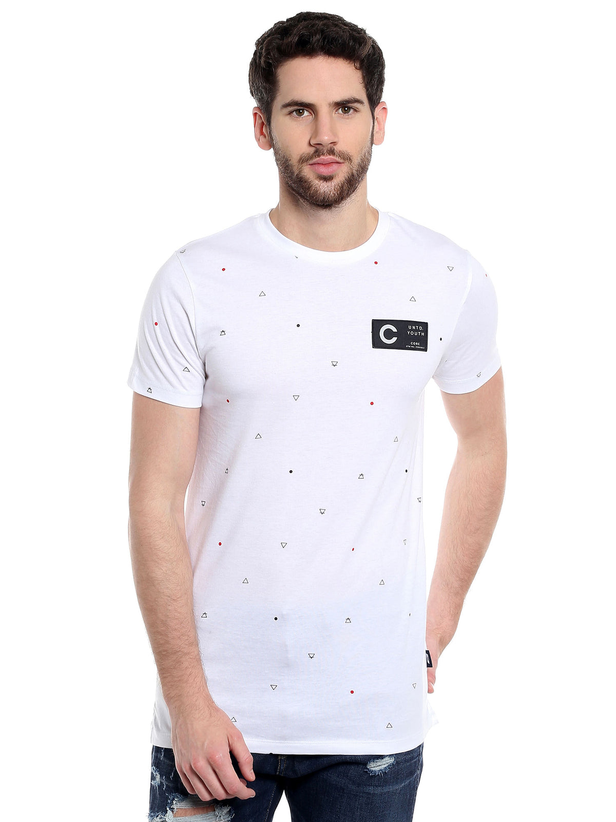 Printed White Crew Neck T-Shirt - S