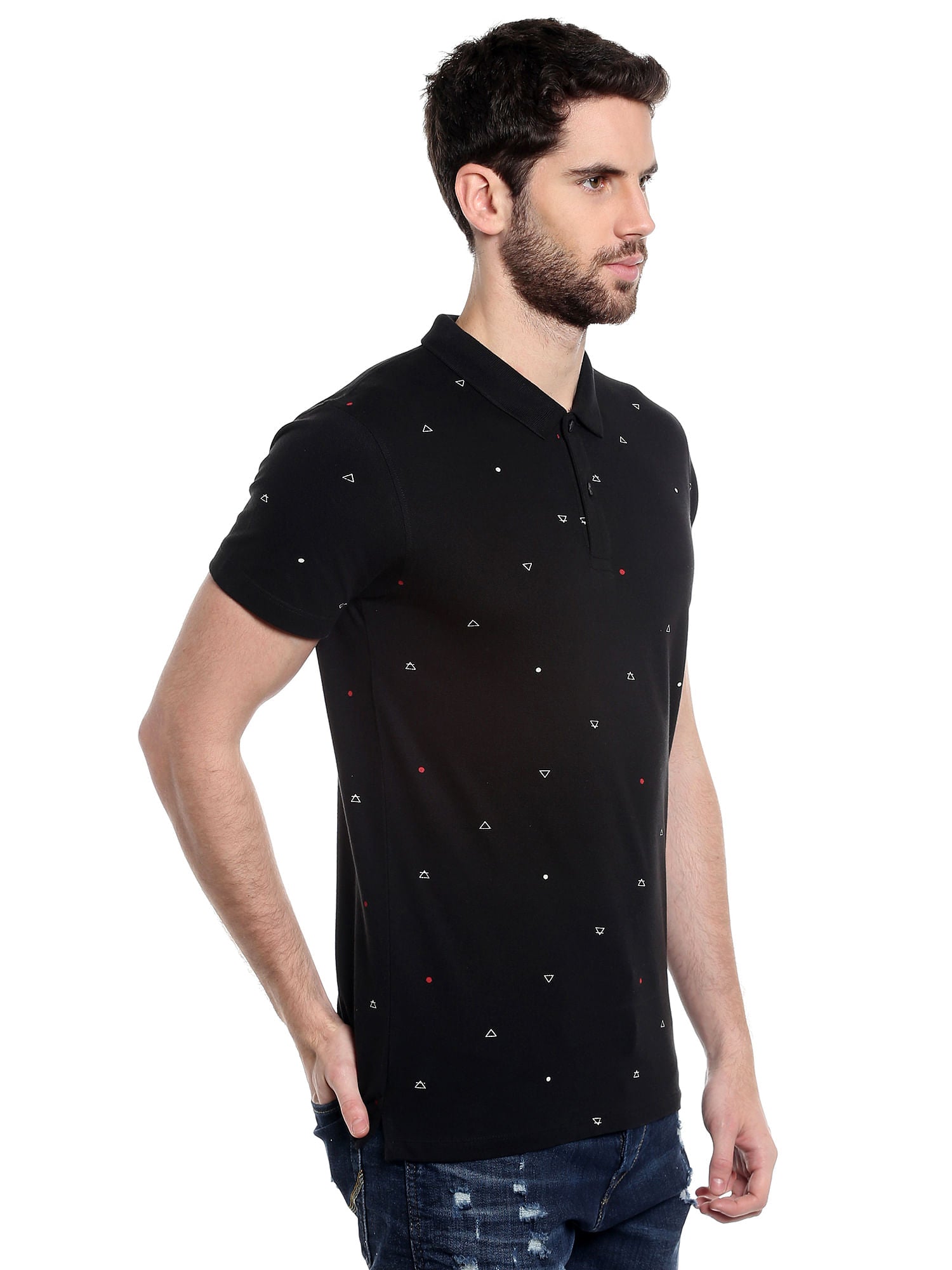 Black Printed Polo T-Shirt