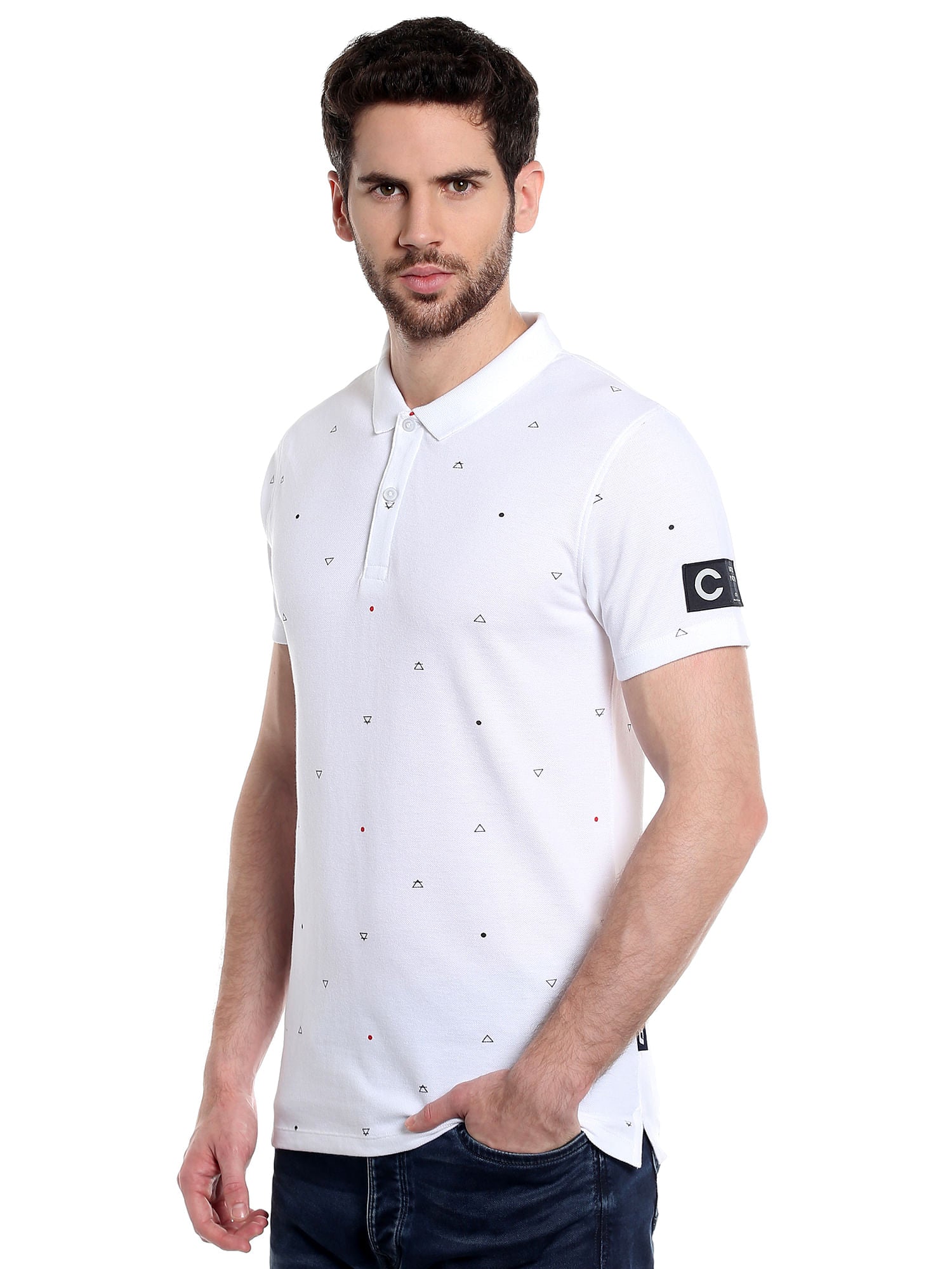 White Printed Polo T-Shirt
