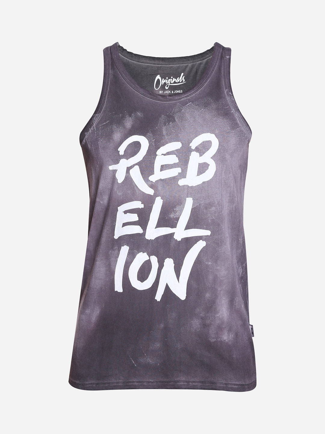 Dark Grey Slogan Print Tank Top