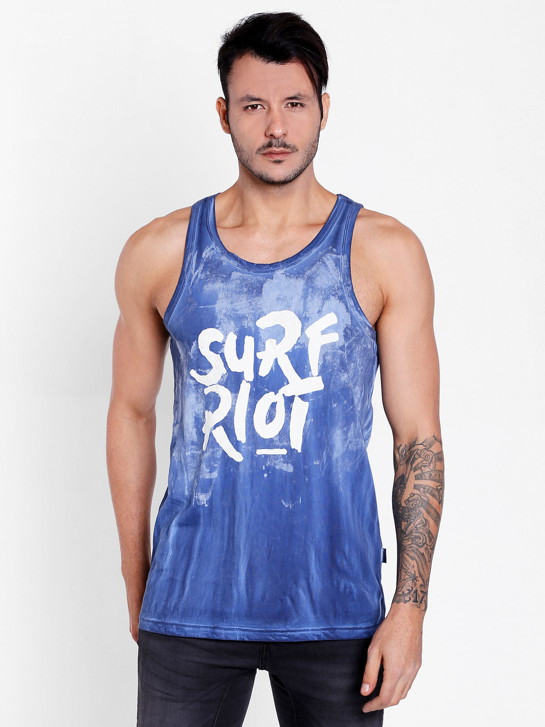 Blue Slogan Print Tank Top - S