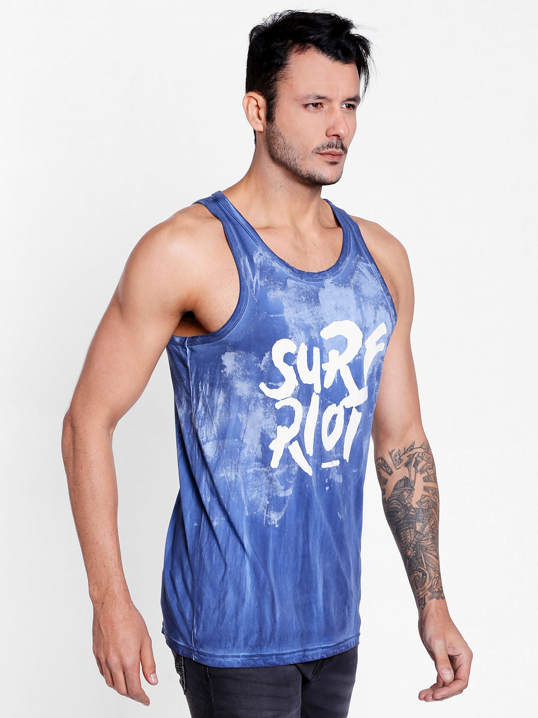 Blue Slogan Print Tank Top