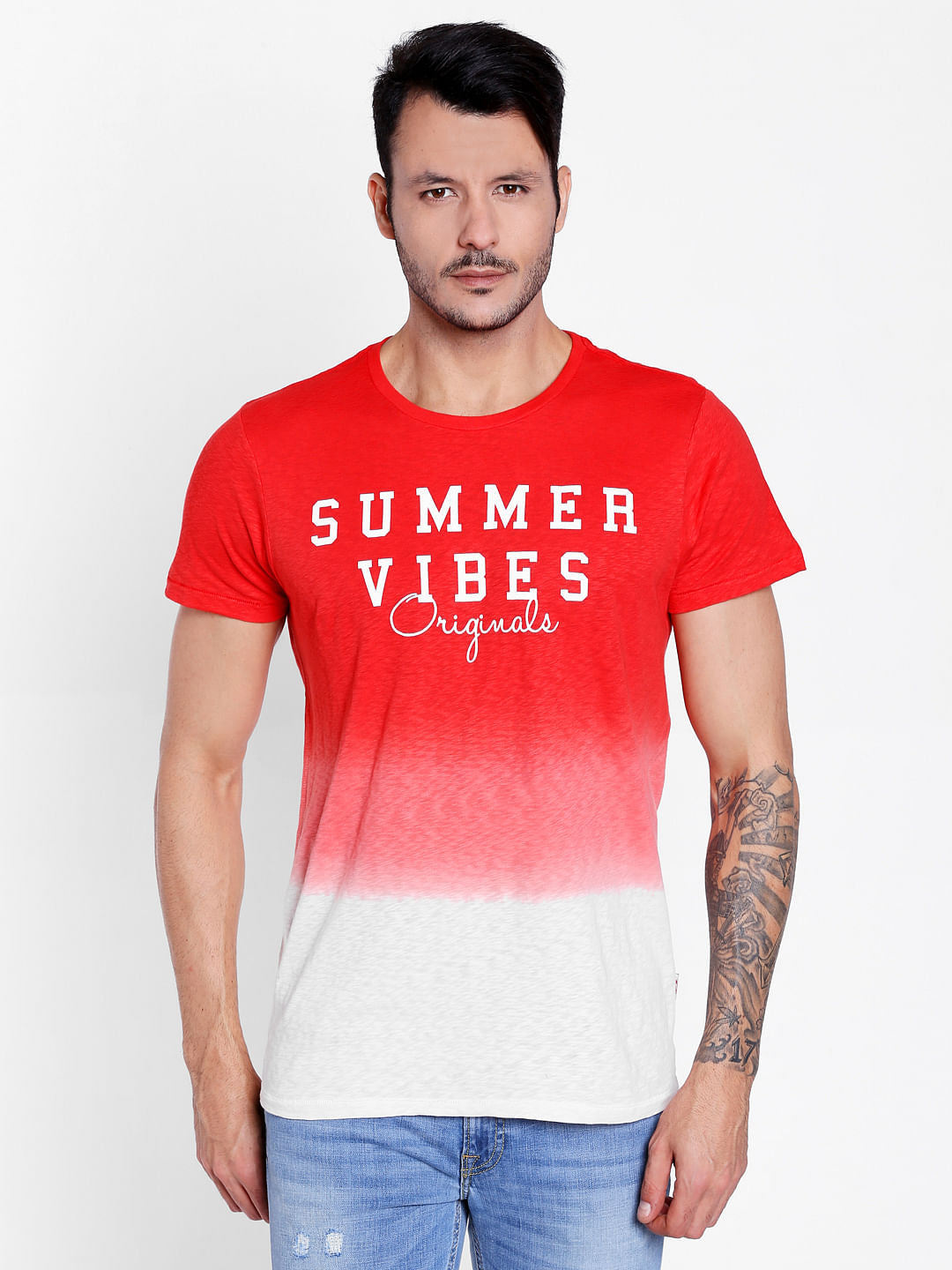 Bright Red Ombre Crew Neck T-Shirt